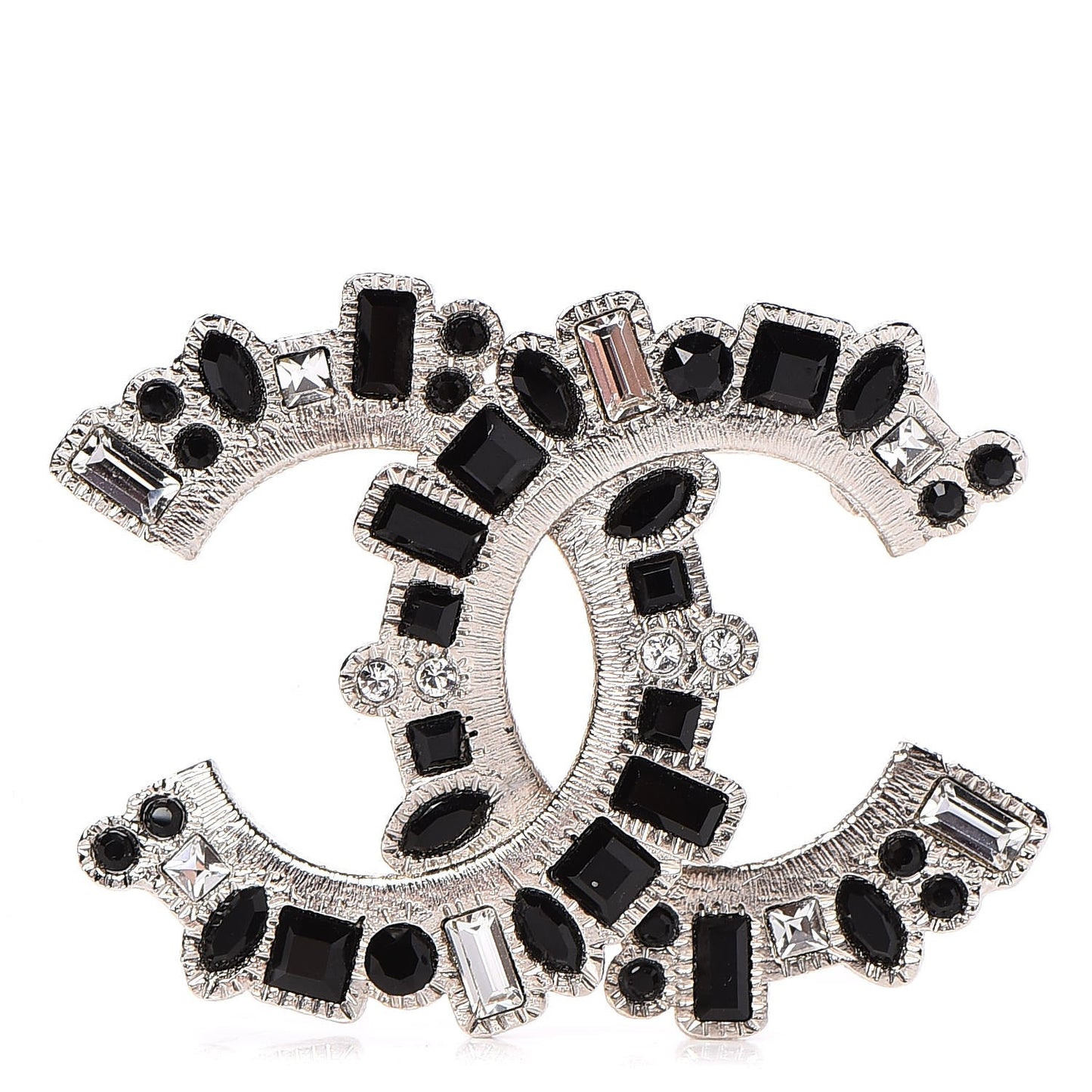Baguette Crystal CC Brooch Silver Black