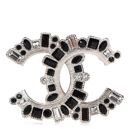 Chanel Baguette Crystal CC Brooch Silver Black 1 of 4