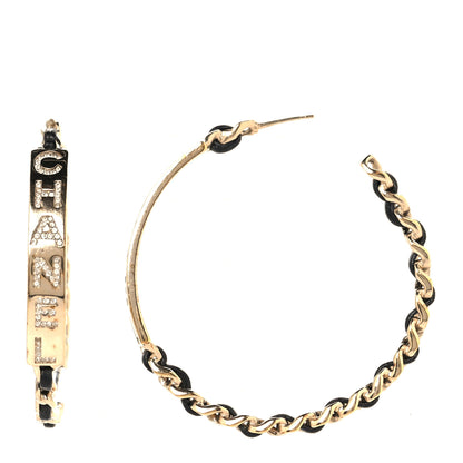 Chanel Metal Lambskin Crystal Sergeant Chanel Hoop Earrings Gold 1 of 4