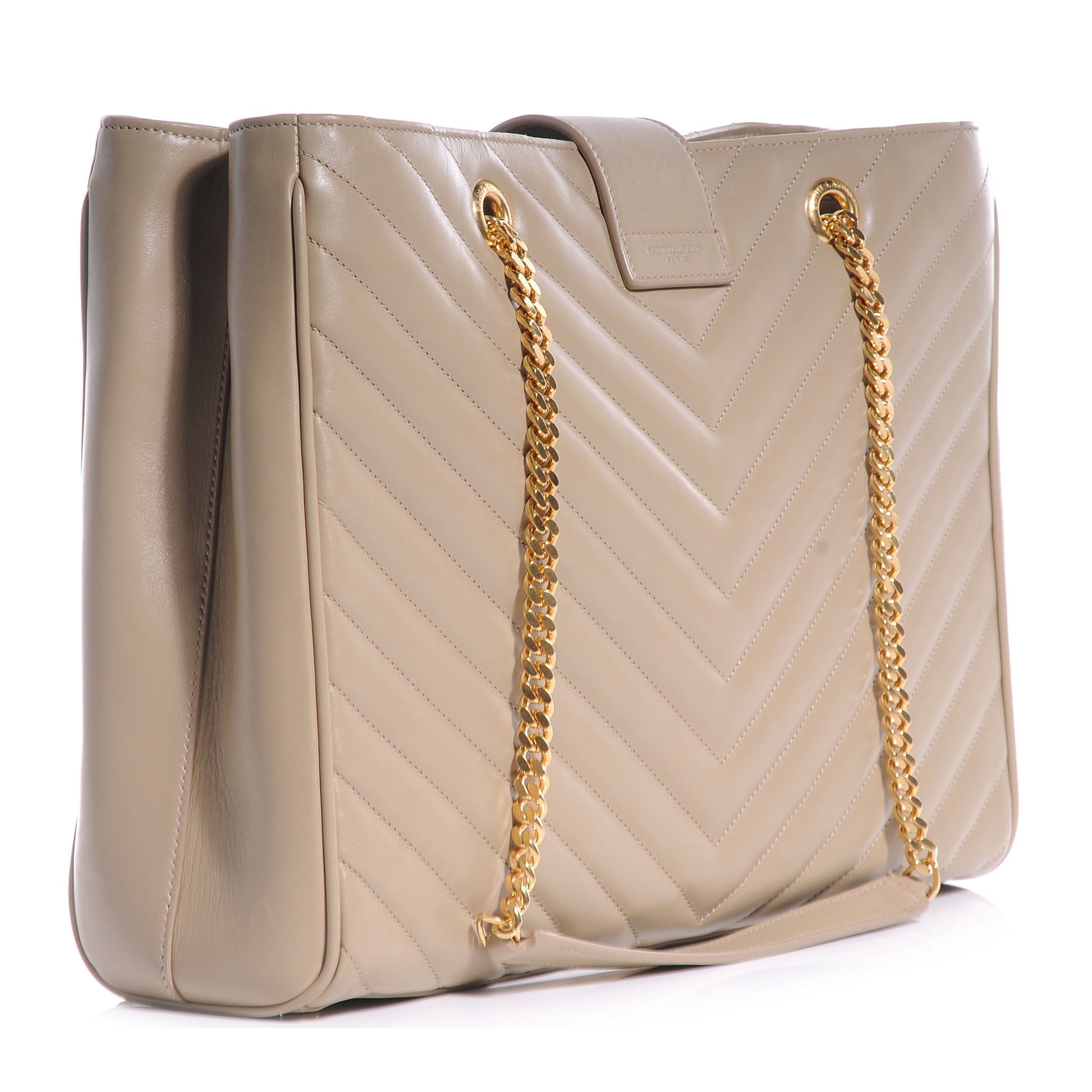 Saint Laurent Lambskin Matelasse Chevron Monogram Cassandre Shopper Beige 2 of 8
