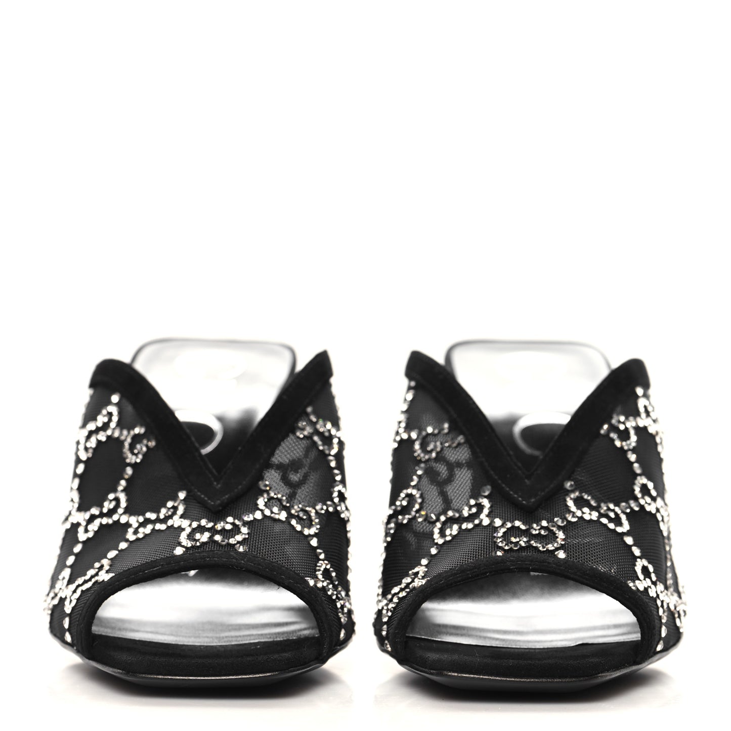 Tela Retino Kid Scamosciato Crystal GG Monogram Square G 95mm Slide Sandals 35  Black