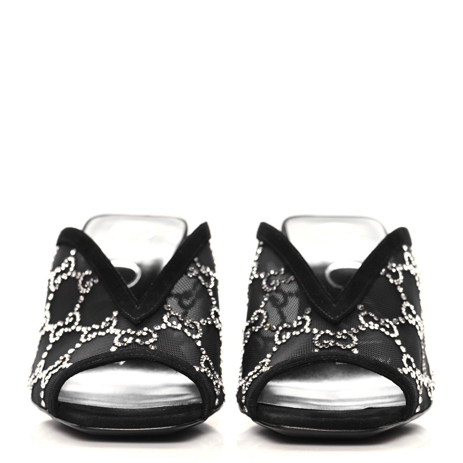 Gucci Tela Retino Kid Scamosciato Crystal GG Monogram Square G 95mm Slide Sandals 35  Black 3 of 8