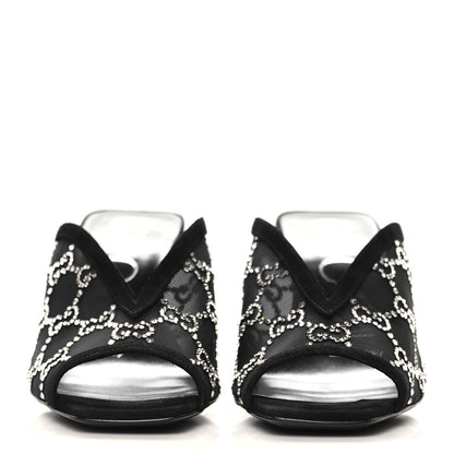 Gucci Tela Retino Kid Scamosciato Crystal GG Monogram Square G 95mm Slide Sandals 35  Black 3 of 8