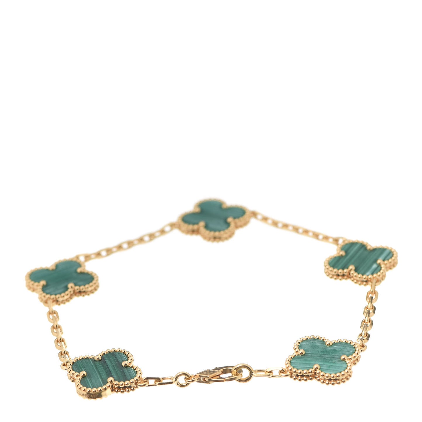18K Yellow Gold Malachite 5 Motifs Vintage Alhambra Bracelet