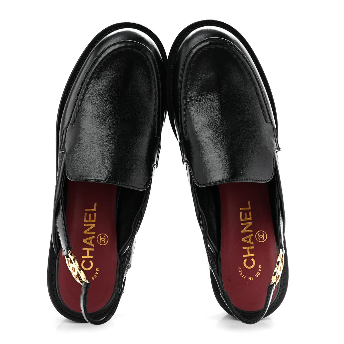 Glazed Calfskin CC Slingback Flats 37 Black