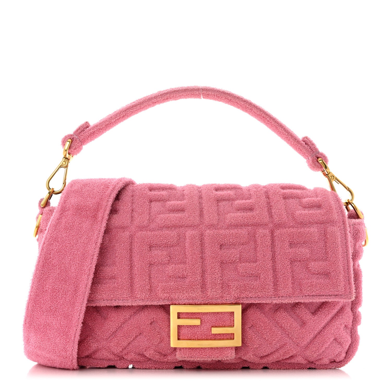 Fendi Terry Cloth Vitello Century Matte FF 1974 Embossed Baguette Lollypop 1 of 10