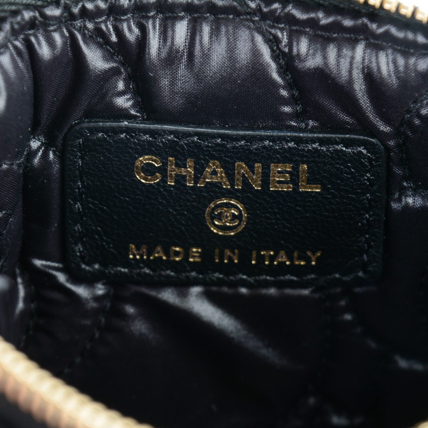 Chanel Lambskin Camellia Embossed Cosmetic Pouch Black Gold 6 of 7