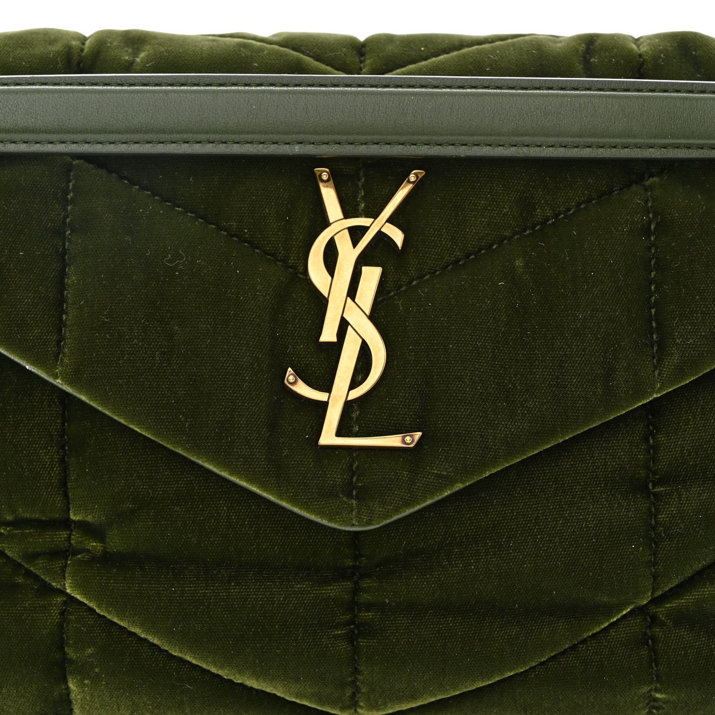 Velvet Quilted Small Loulou Puffer Monogram Chain Satchel Kaki Musk