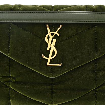 Saint Laurent Velvet Quilted Small Loulou Puffer Monogram Chain Satchel Kaki Musk 8 of 10