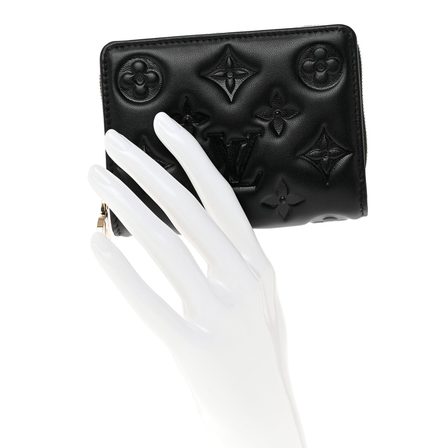 Lambskin Embossed Monogram Lou Coussin Wallet Black