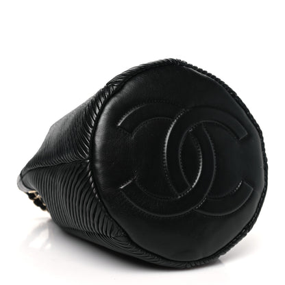Chanel Lambskin Chevron Drawstring Bag Black 4 of 10
