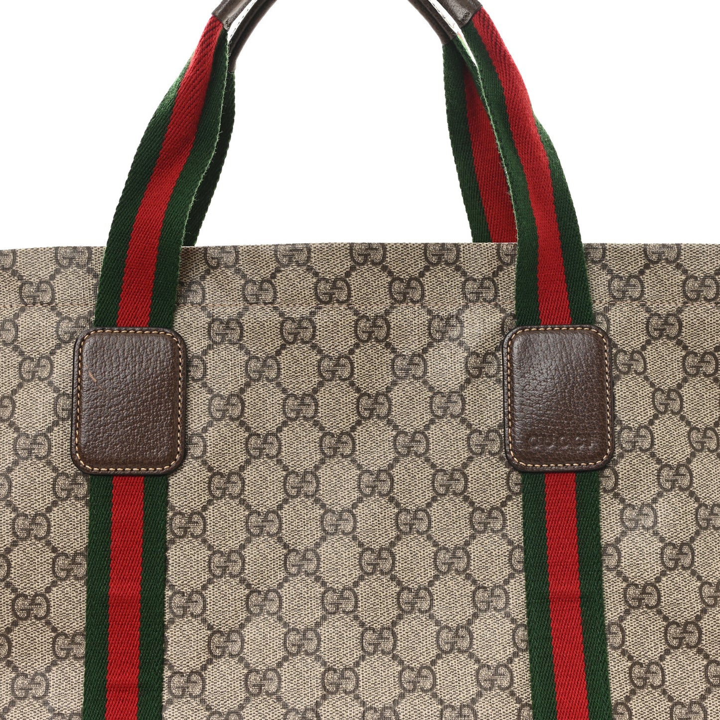 Tender GG Supreme Monogram Textured Dollar Calfskin Web Tote Beige Ebony New Acero