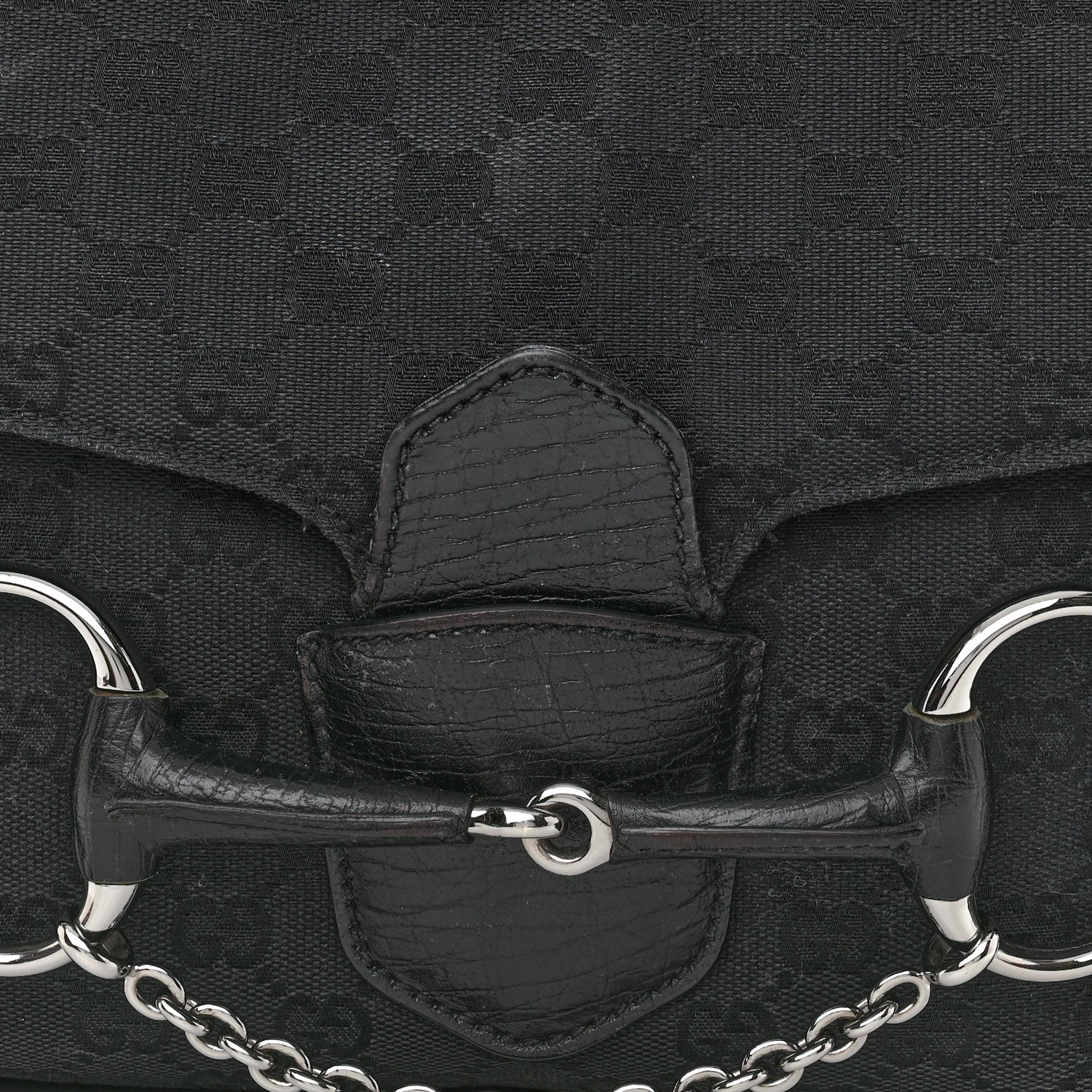 Gucci Monogram Horsebit Chain Flap Shoulder Bag Black 8 of 18