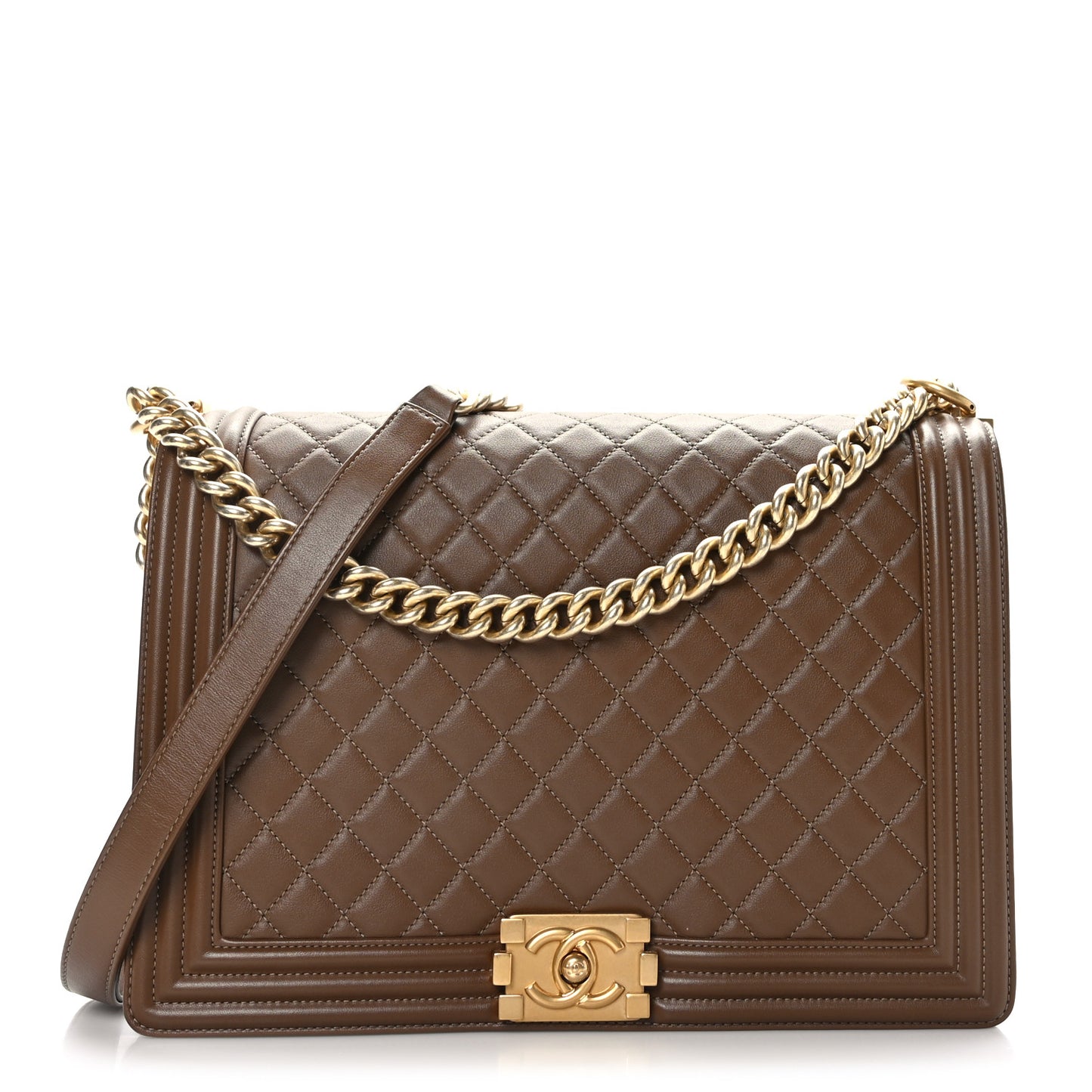 Calfskin Quilted Large Boy Flap Brown
