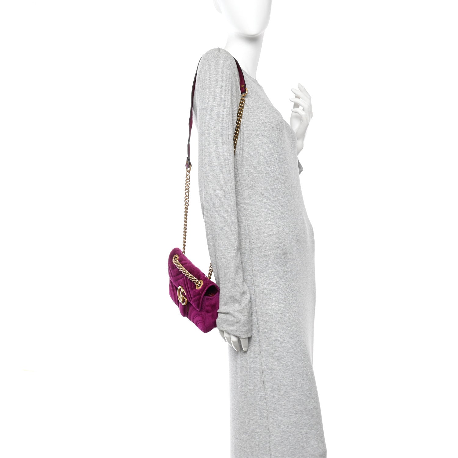 Gucci Velvet Matelasse Mini GG Marmont Shoulder Bag Fuchsia Violet Cyclamen 2 of 10