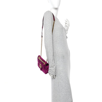 Gucci Velvet Matelasse Mini GG Marmont Shoulder Bag Fuchsia Violet Cyclamen 2 of 10