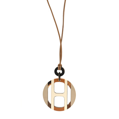 Hermes Buffalo Horn Lacquer H Equipe Pendant Necklace Sable 1 of 5