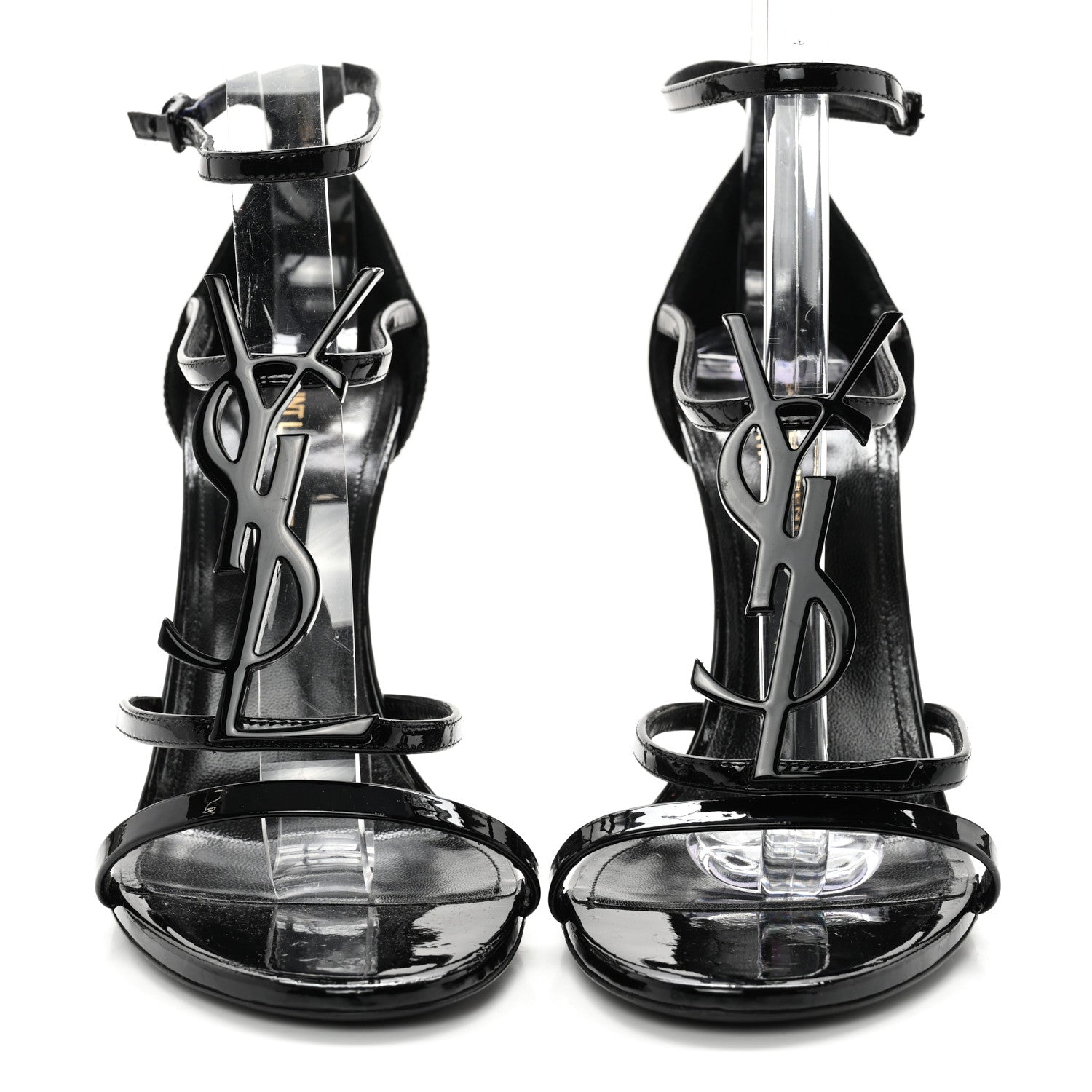 Saint Laurent Patent Cassandra Ankle Strap Sandals 37.5 Black 2 of 10