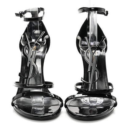 Saint Laurent Patent Cassandra Ankle Strap Sandals 37.5 Black 2 of 10