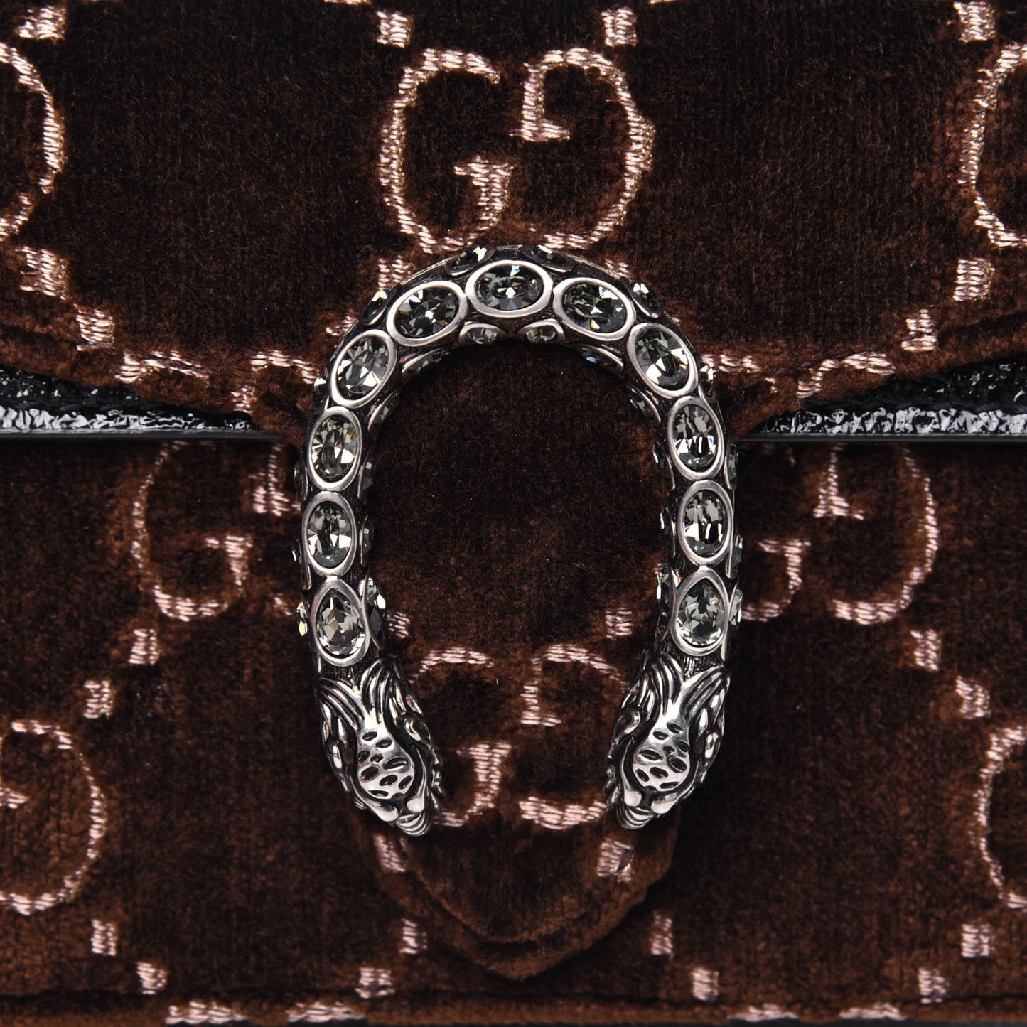 Velvet Skipper Crystal GG Monogram Super Mini Dionysus Shoulder Bag Brown Black Black Diamond