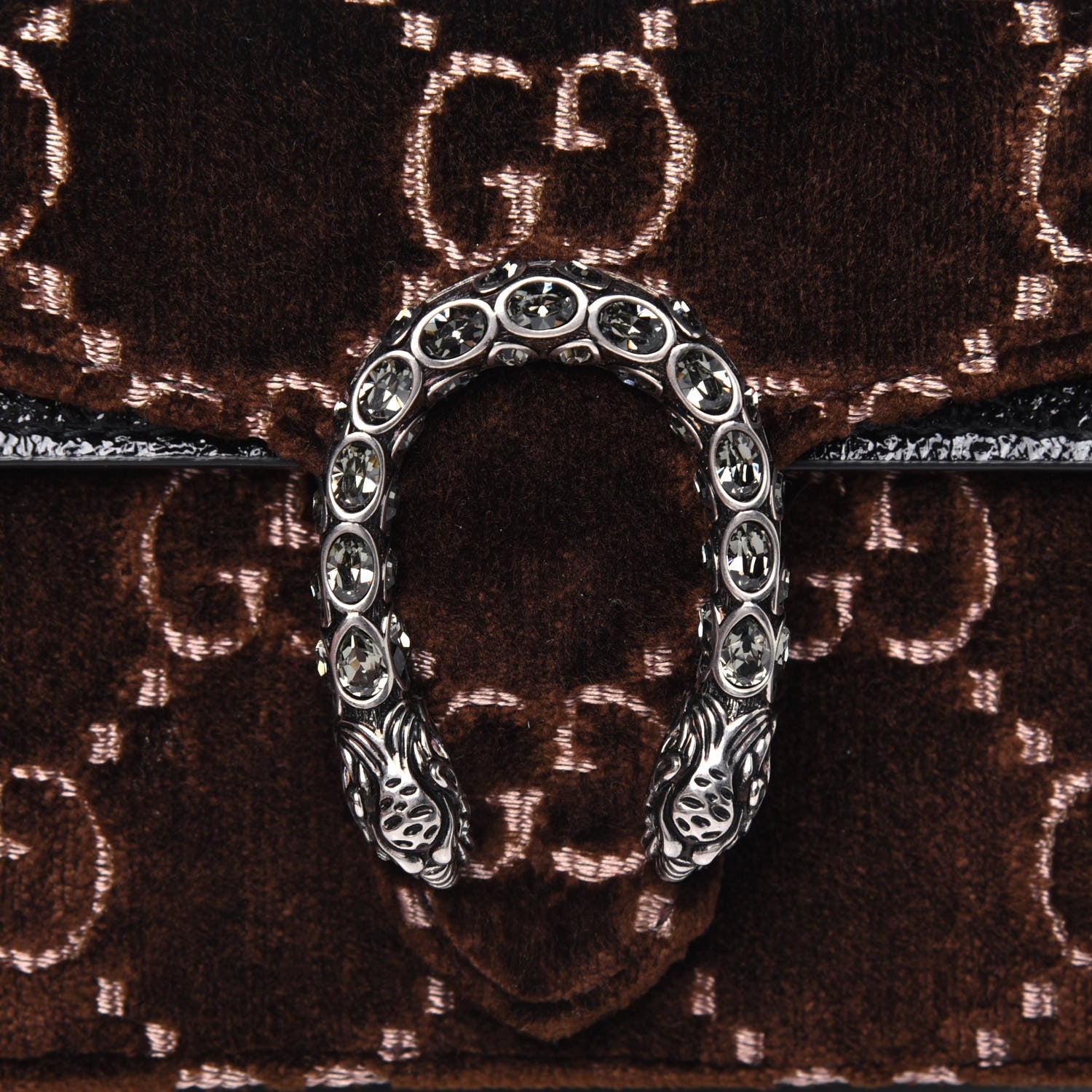 Gucci Velvet Skipper Crystal GG Monogram Super Mini Dionysus Shoulder Bag Brown Black Black Diamond 12 of 13