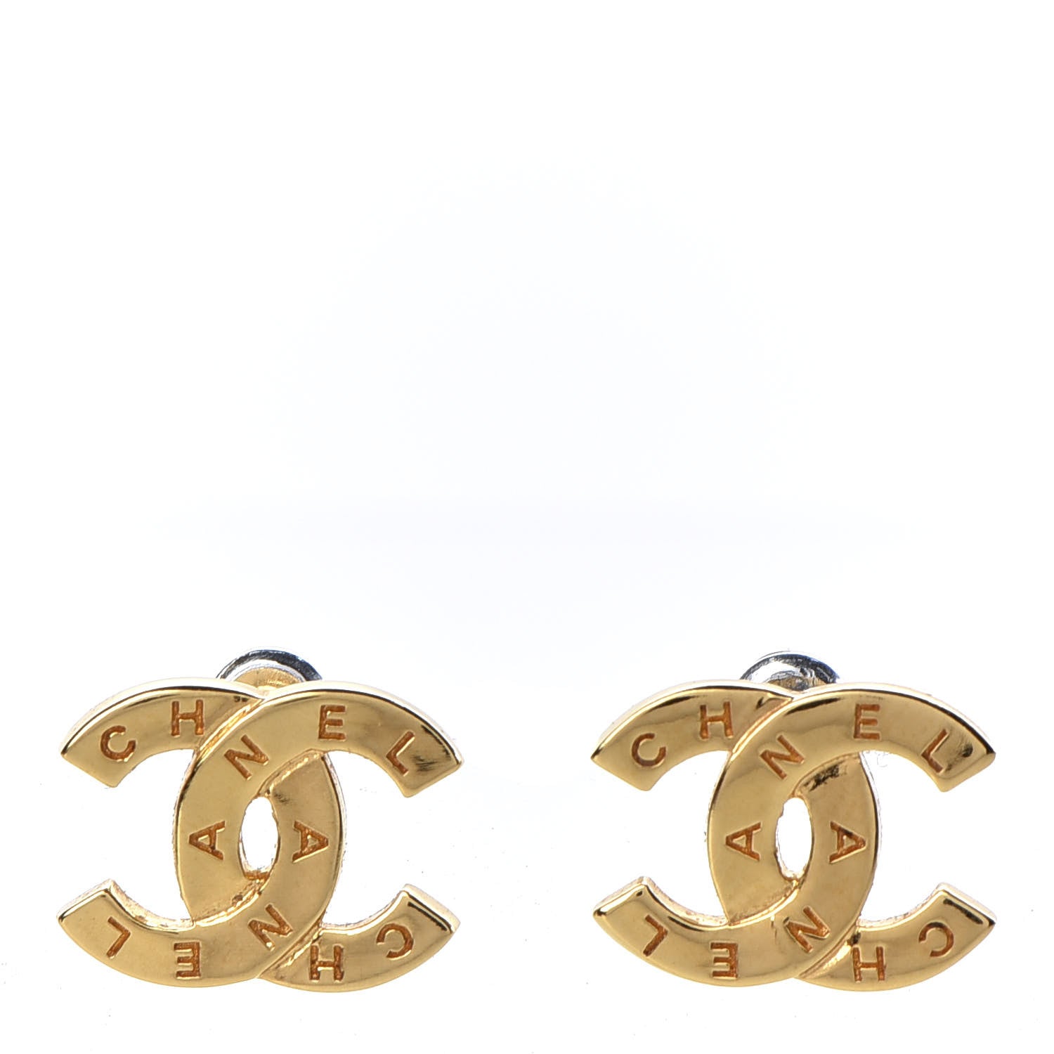 Chanel Metal Paris Button Earrings Gold 1 of 5