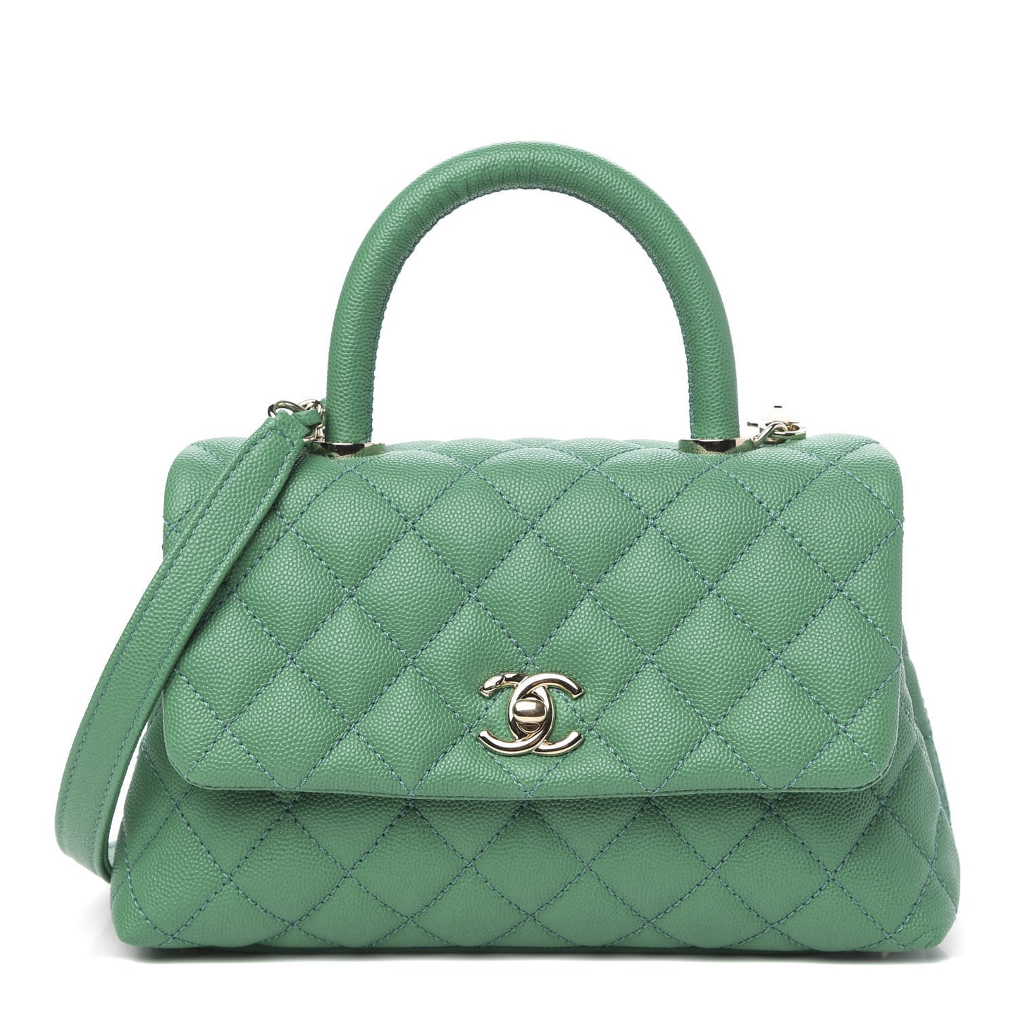 Caviar Quilted Mini Coco Handle Flap Green