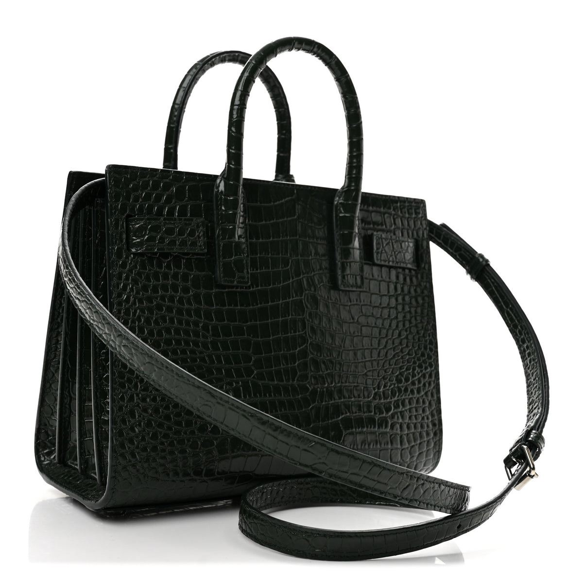 Calfskin Crocodile Embossed Nano Sac De Jour Dark Green