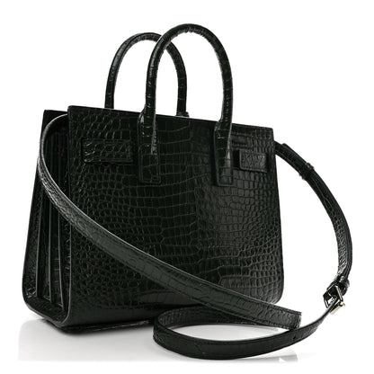 Saint Laurent Calfskin Crocodile Embossed Nano Sac De Jour Dark Green 3 of 12