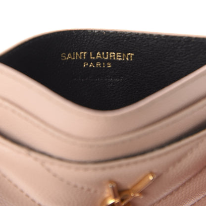 Saint Laurent Grain De Poudre Matelasse Chevron Monogram Credit Card Case Pale Pink 10 of 11