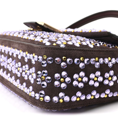 Fendi Suede Blooming Crystal Floral Baguette Mogano Anemone 10 of 11