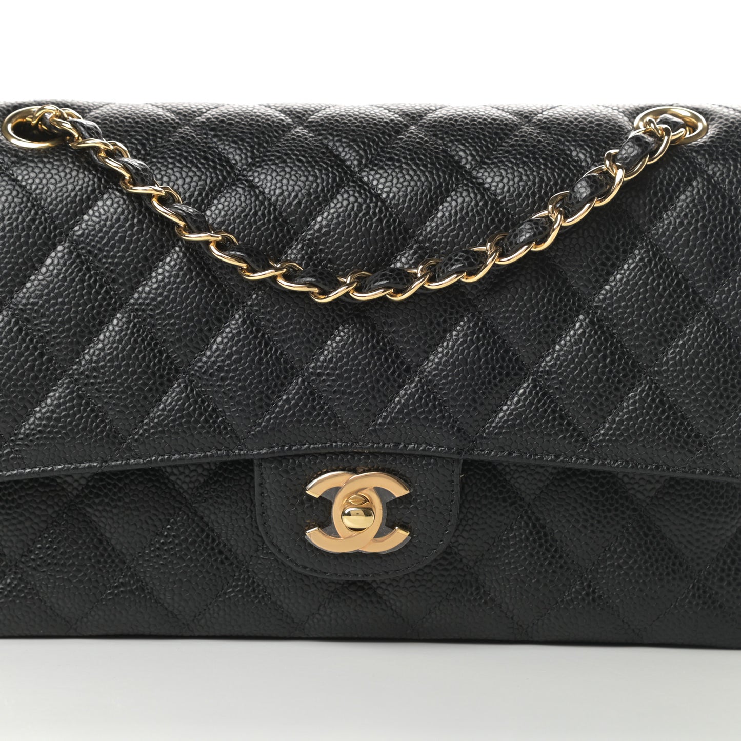 Caviar Quilted Medium Double Flap Black