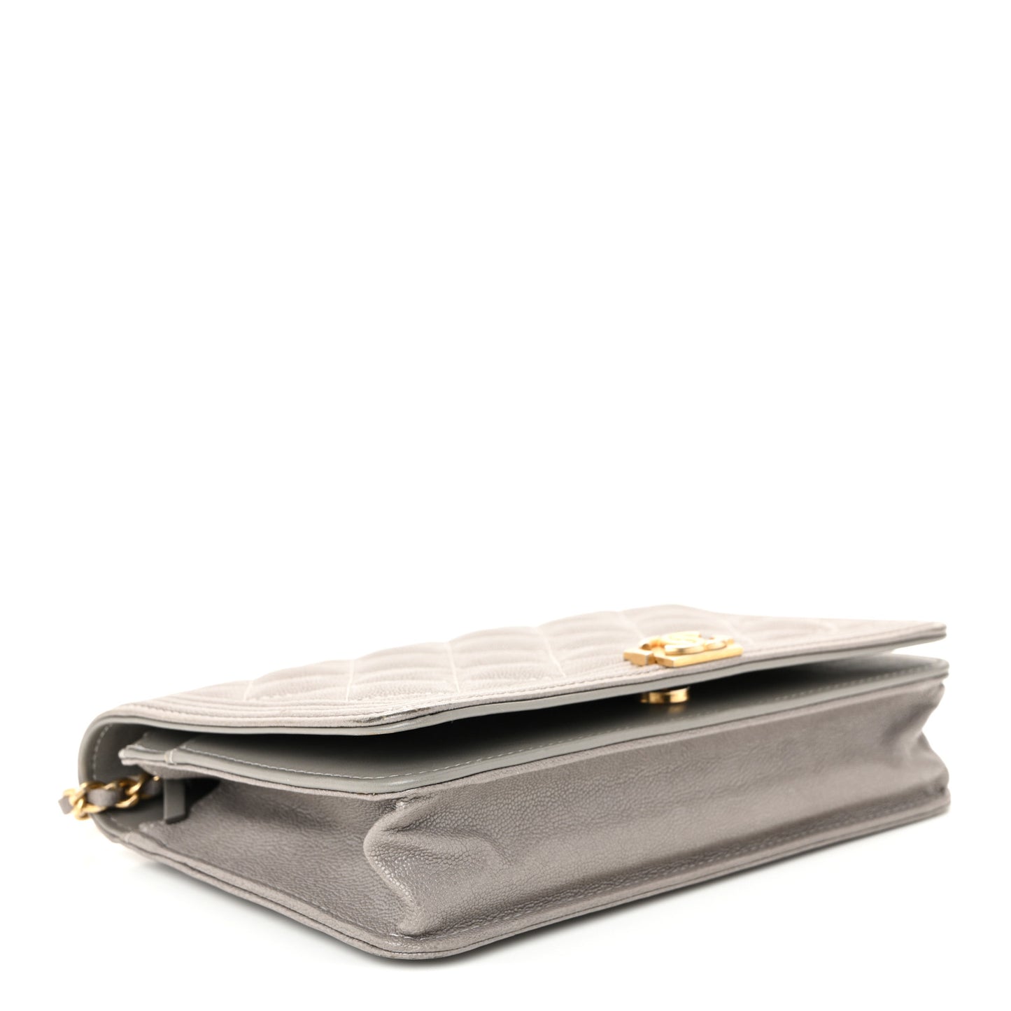 Caviar Quilted Boy Wallet On Chain WOC Grey