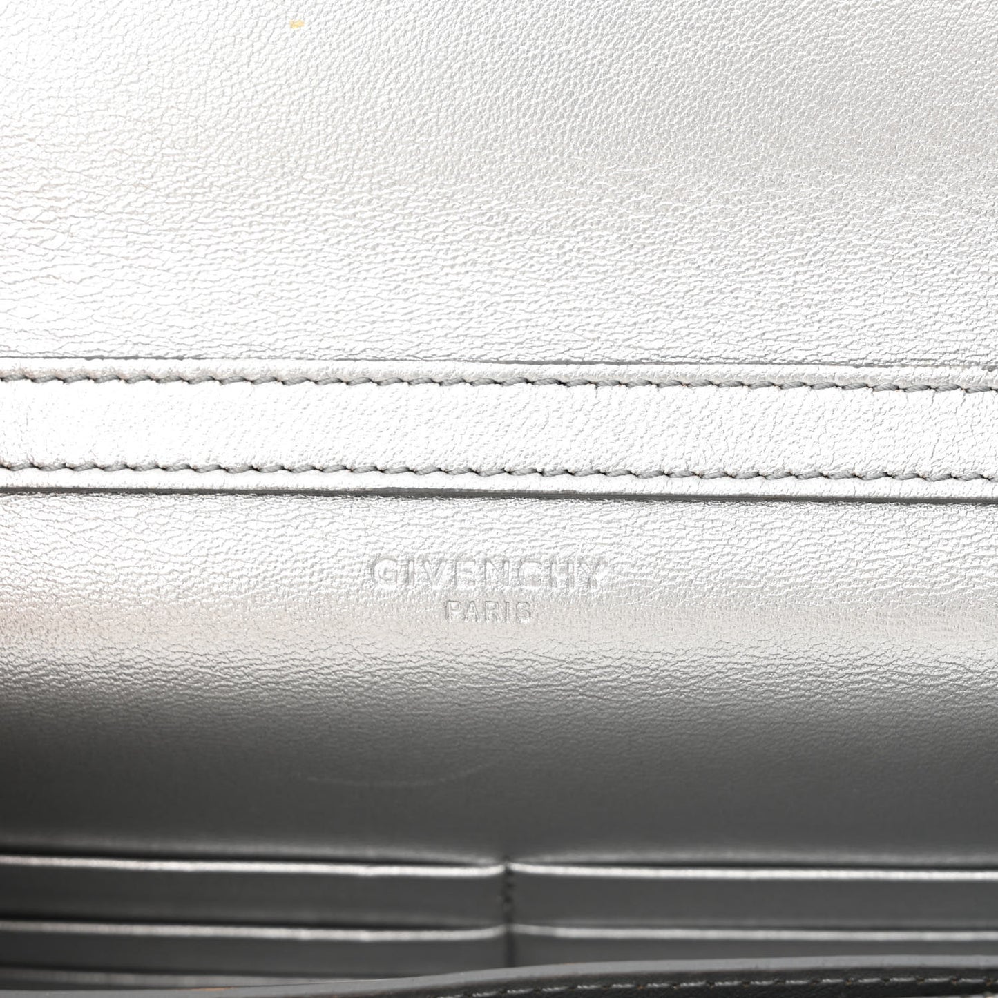 Metallic Calfskin Pandora Chain Wallet Silver