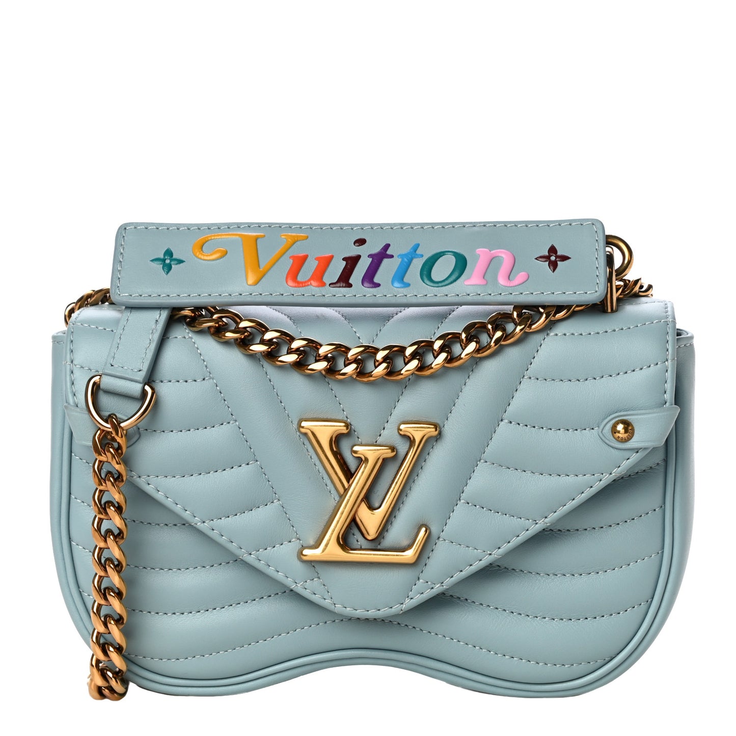 Calfskin New Wave Chain PM Porcelain Blue