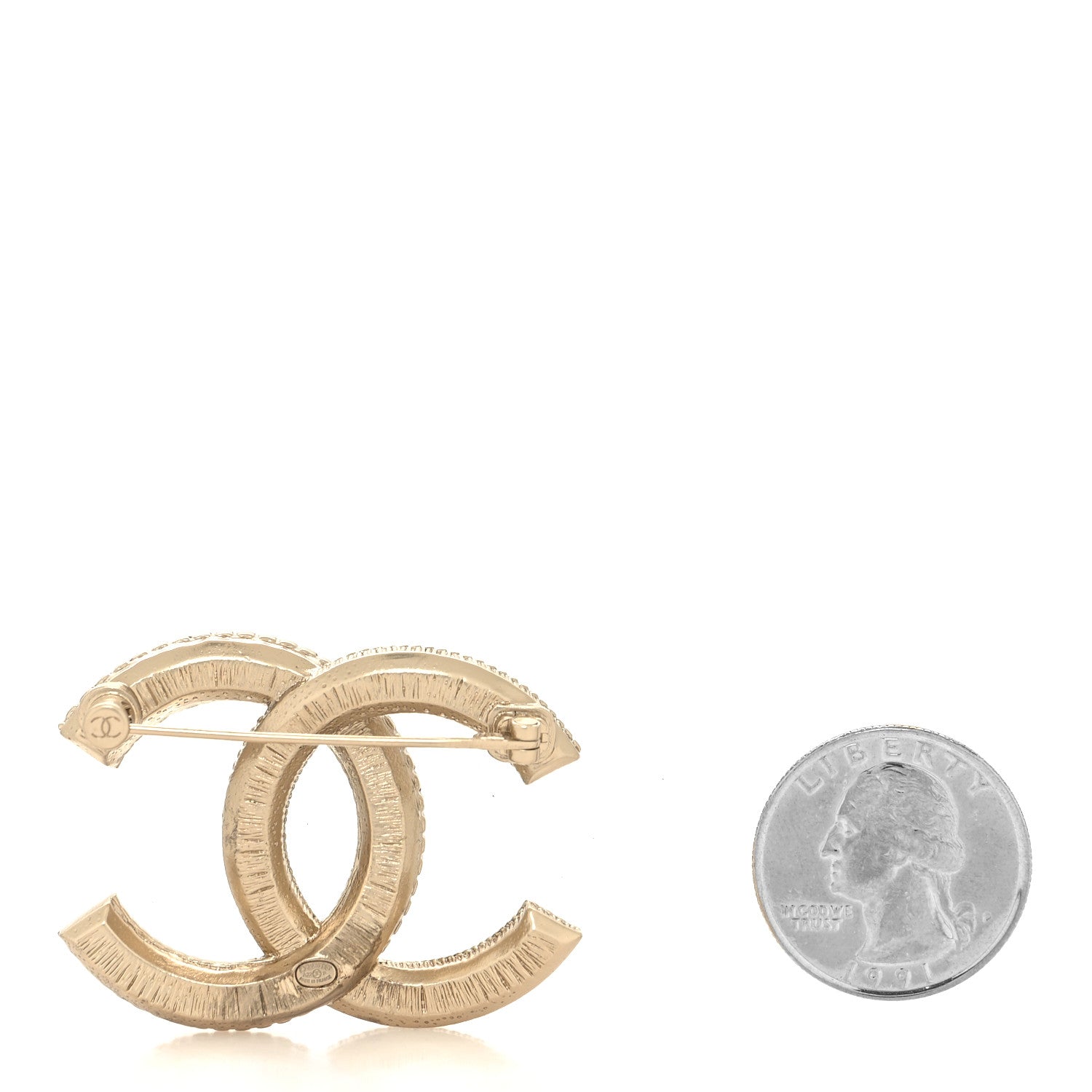 Chanel Metal Chain Quilted CC Brooch Gold 2 of 3