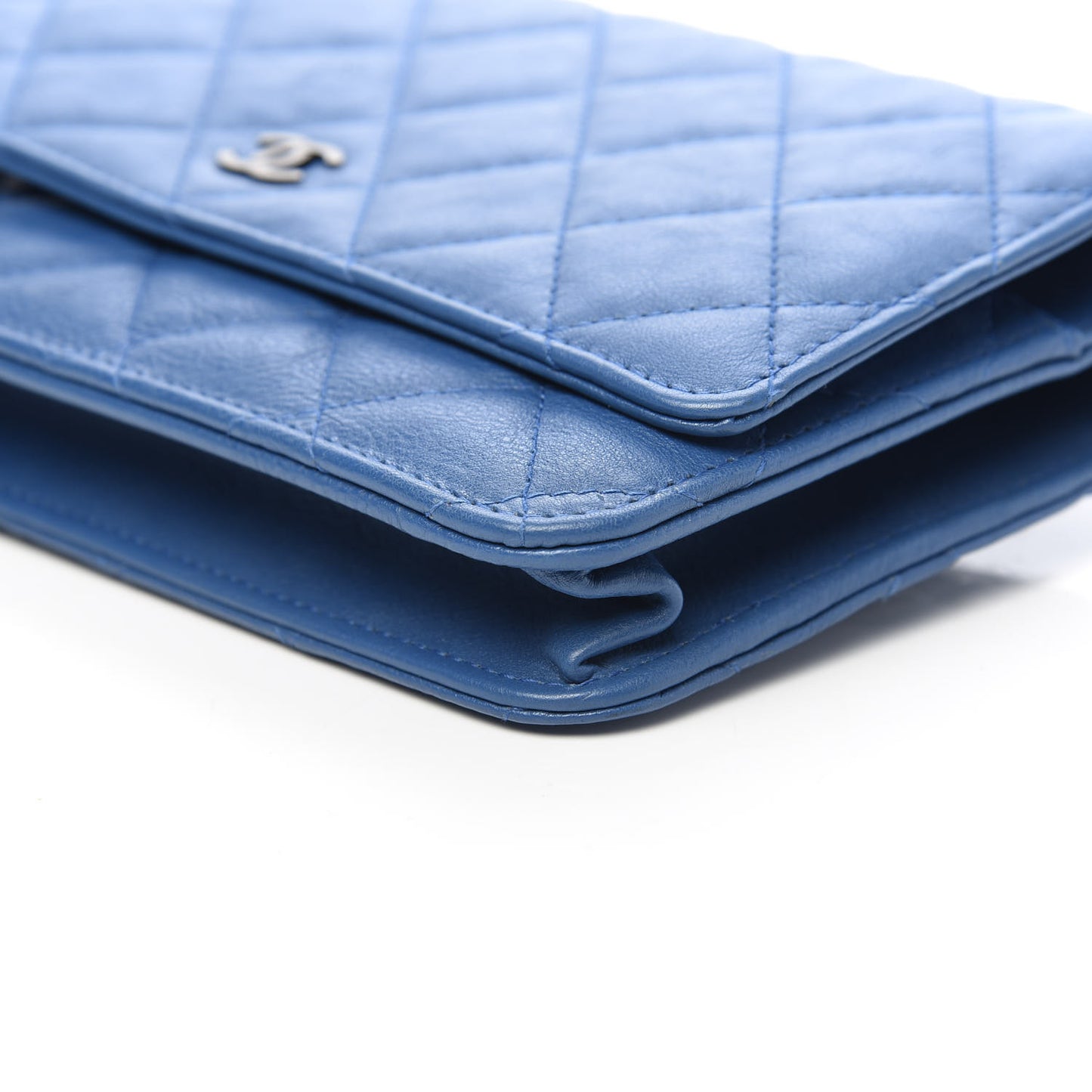 Calfskin Quilted Wallet On Chain WOC Blue