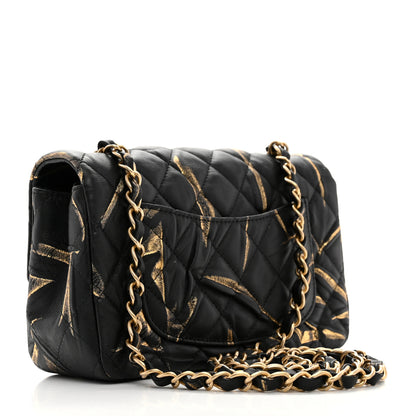 Chanel Crumpled Calfskin Printed Quilted Mini Rectangular Flap Black Gold 3 of 10