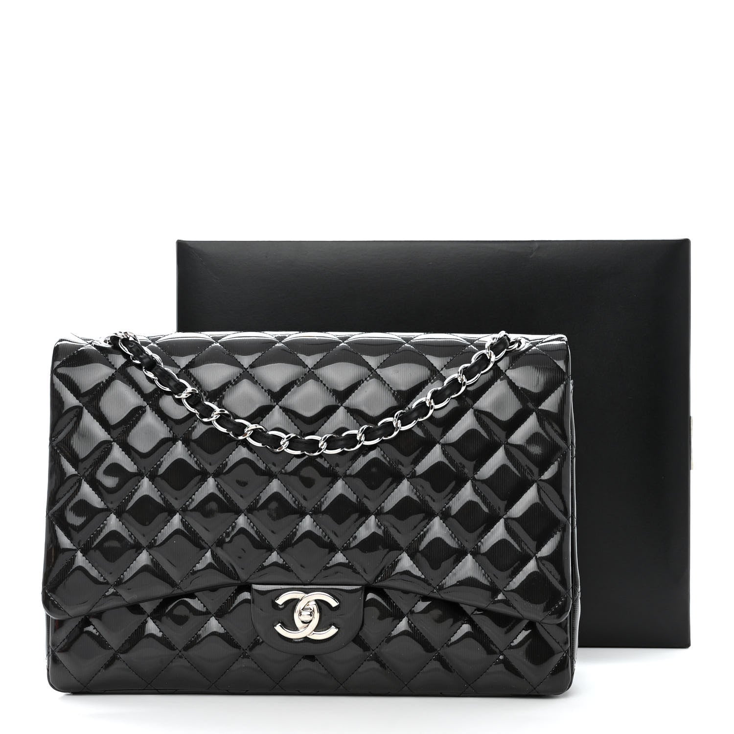 Chanel Striated Patent Quilted Maxi Double Flap Black 14 of 14