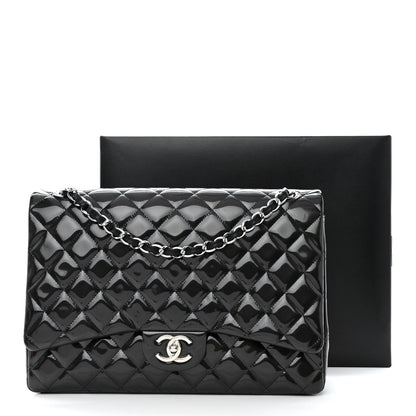 Chanel Striated Patent Quilted Maxi Double Flap Black 14 of 14