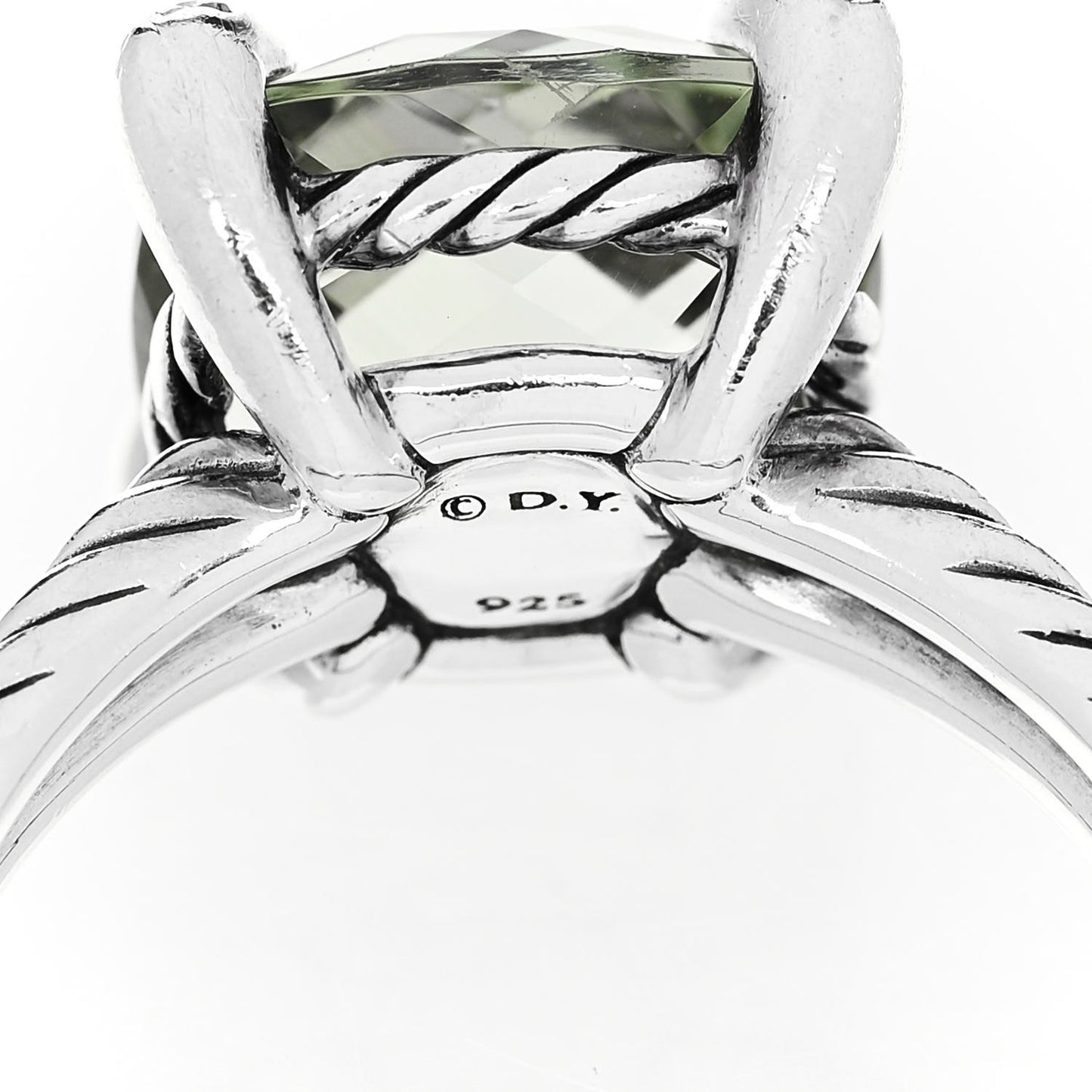 Sterling Silver Diamond Prasiolite 11mm Chatelaine Ring 54 7