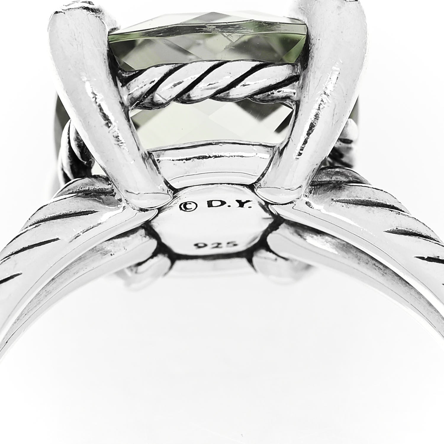 David Yurman Sterling Silver Diamond Prasiolite 11mm Chatelaine Ring 54 7 5 of 5
