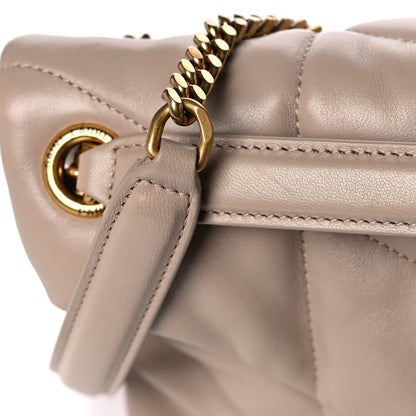 Saint Laurent Lambskin Quilted Small Loulou Puffer Monogram Chain Satchel Dark Beige 10 of 14