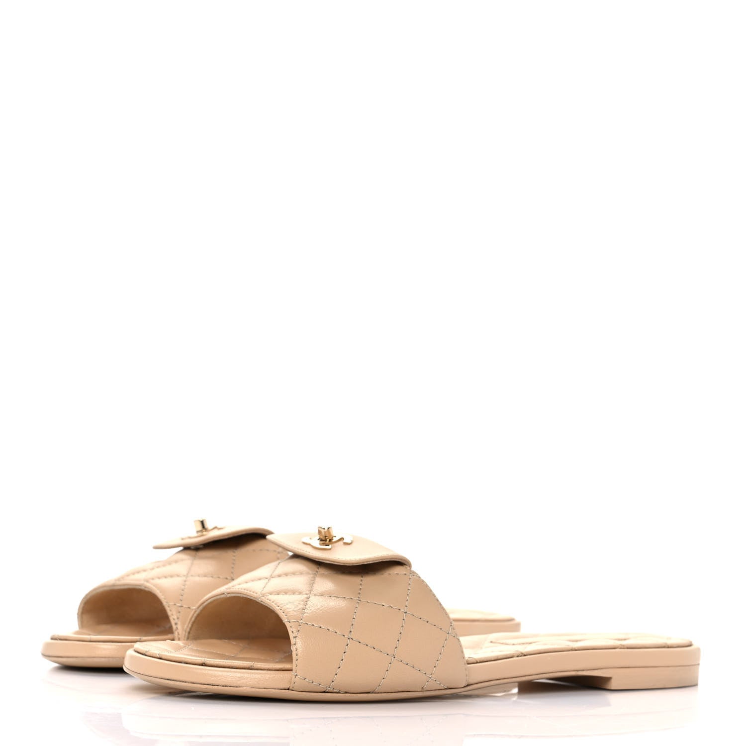 Chanel Lambskin Quilted CC Turnlock Sandals 38 Beige 3 of 9