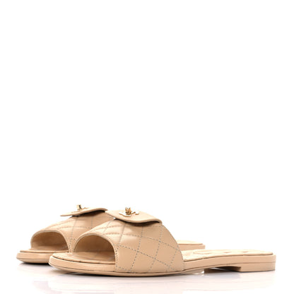 Chanel Lambskin Quilted CC Turnlock Sandals 38 Beige 3 of 9