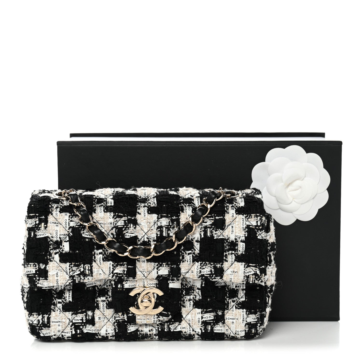 Chanel Tweed Quilted Mini Rectangular Flap Black Ecru White 10 of 10