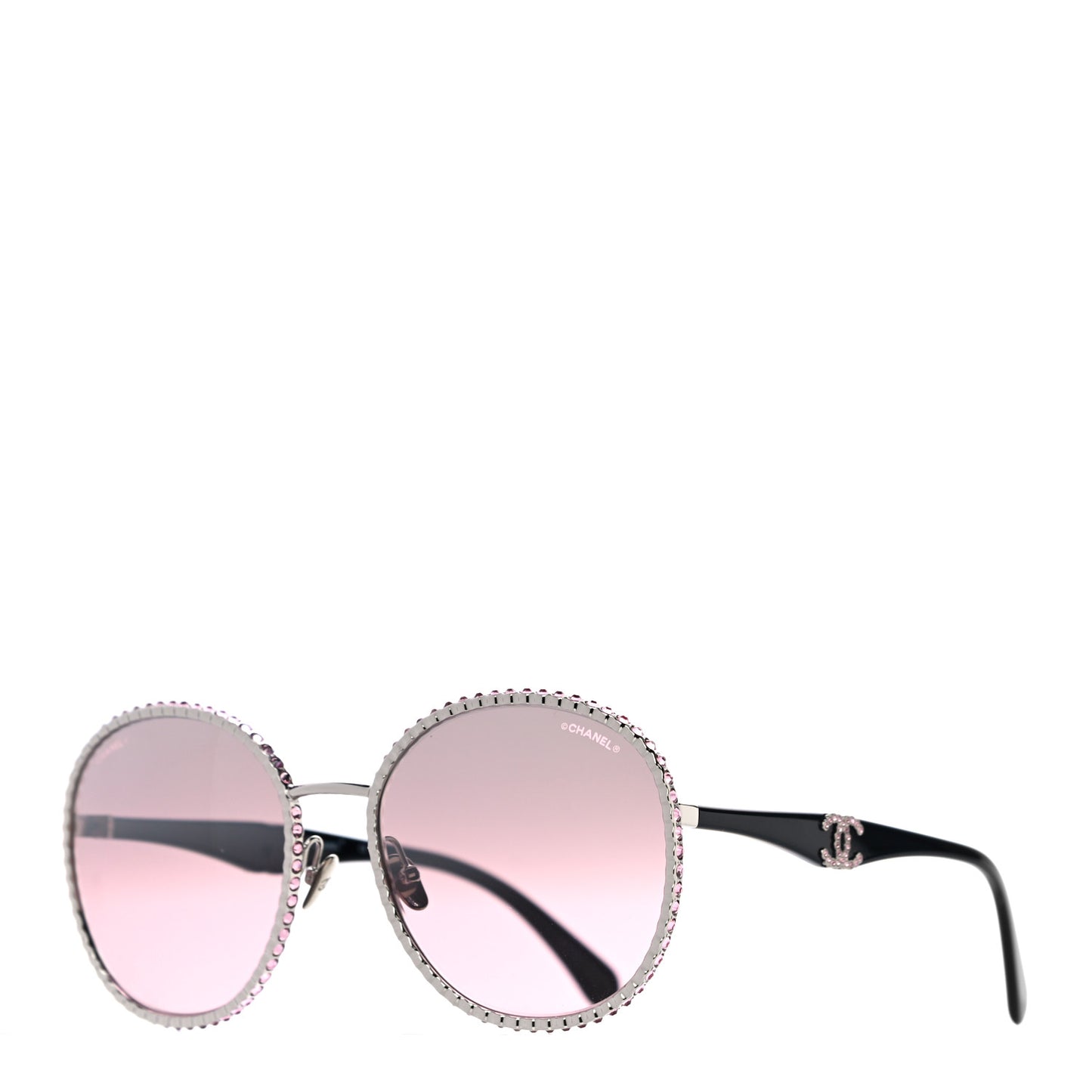 Metal Strass Round Sunglasses 71430 Black Pink