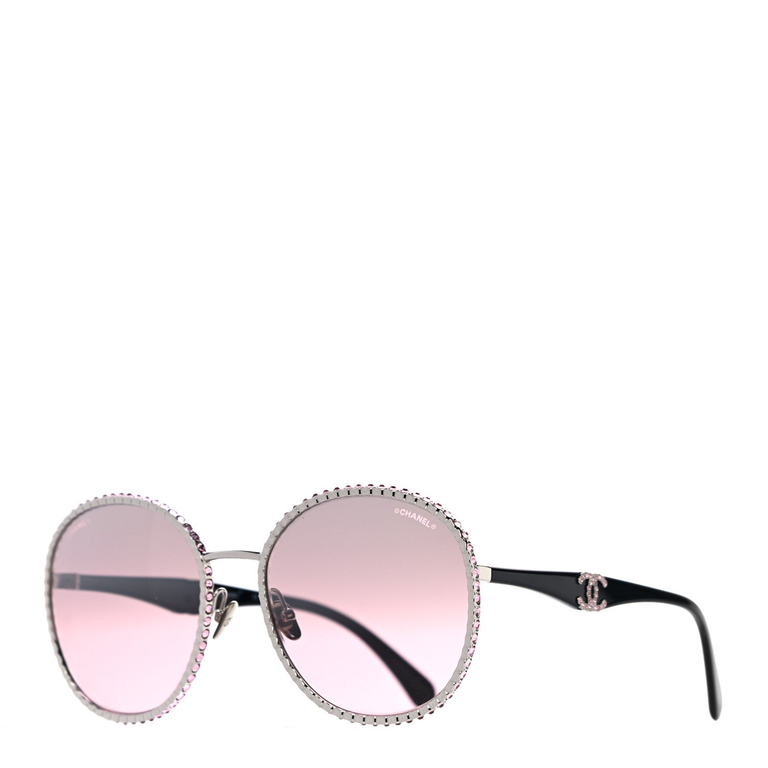 Chanel Metal Strass Round Sunglasses 71430 Black Pink 1 of 6