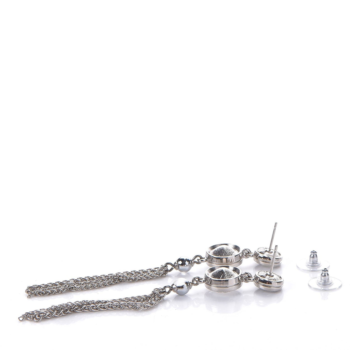 Crystal CC Chain Tassel Drop Earrings Grey