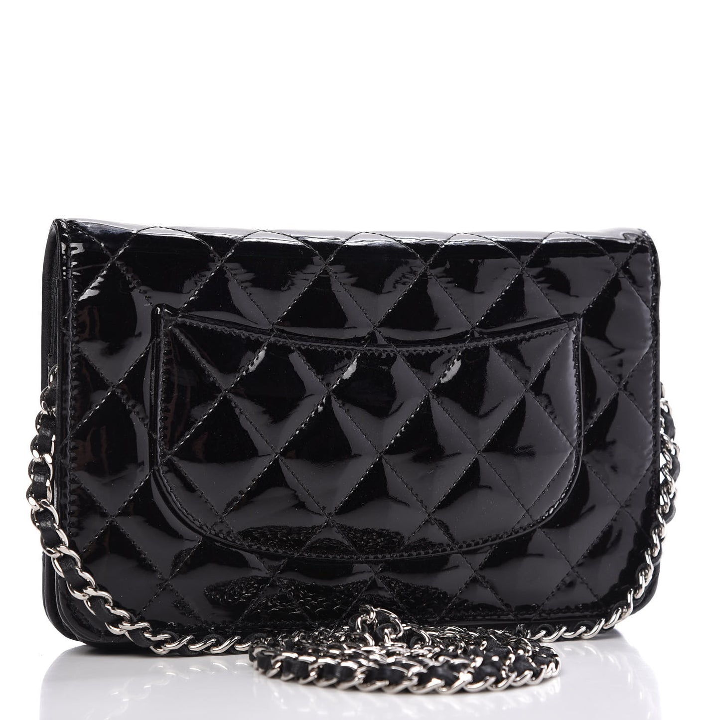 Patent Quilted Wallet On Chain WOC Black